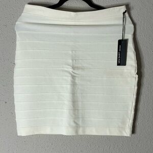 Express Cream Mini Ribbed Pencil Skirt